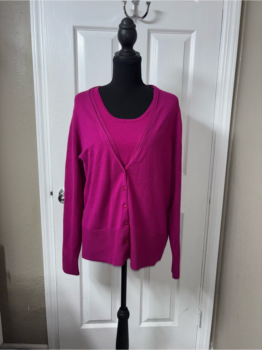George Women's Fuchsia V-Neck Button Cardigan Set